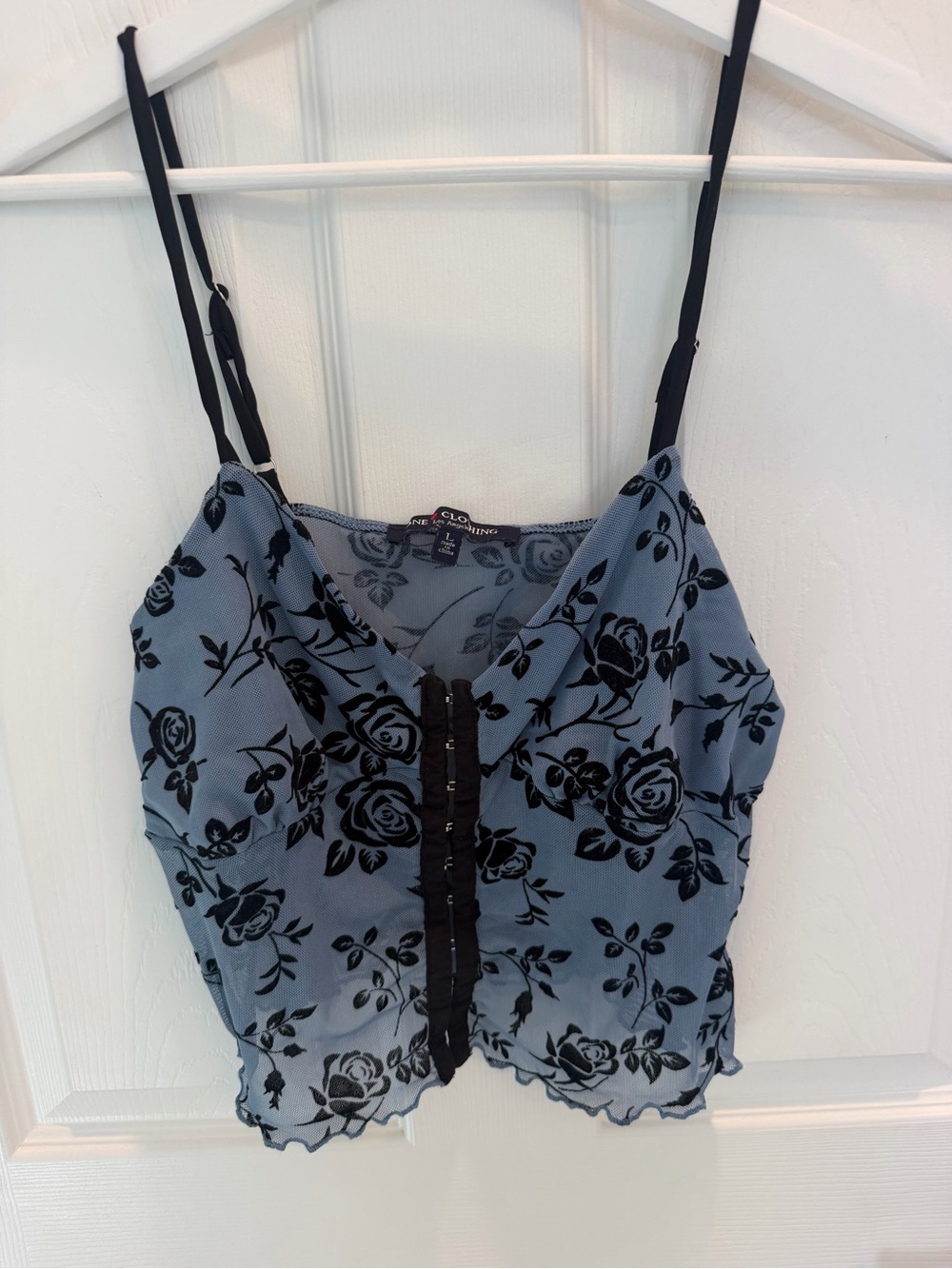 ONE Clothing LA Blue Floral Mesh Hook-and-Eye Crop Top Cami L
